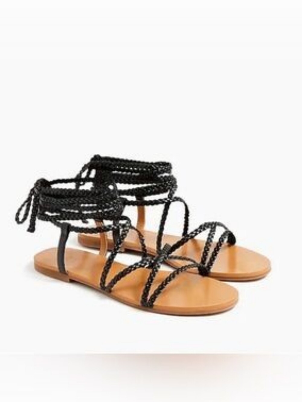 J. Crew Braided Lace Up Ankle Tie Black Sandals Women's Size 9